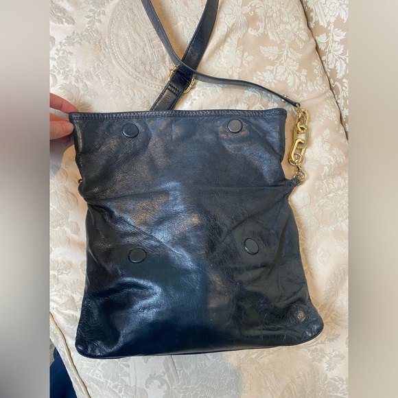 Tory Burch Black Leather Fold-Over Crossbody Bag with Gold Logo & Accents - Picture 8 of 14